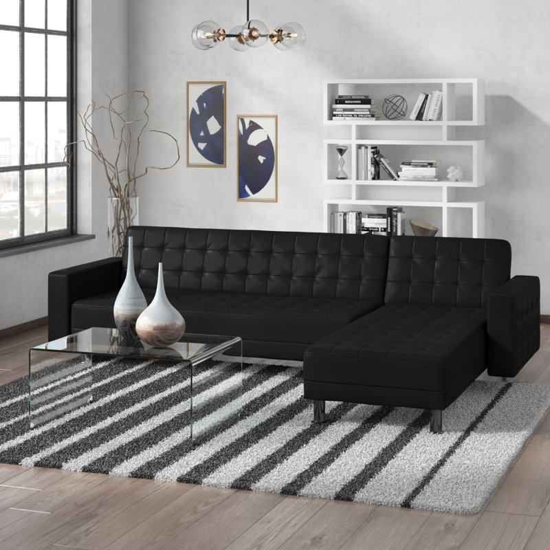 Zipcode Design™ Rosina 118" Wide Faux Leather Reversible Sofa Bed & Chaise Sectional & Reviews